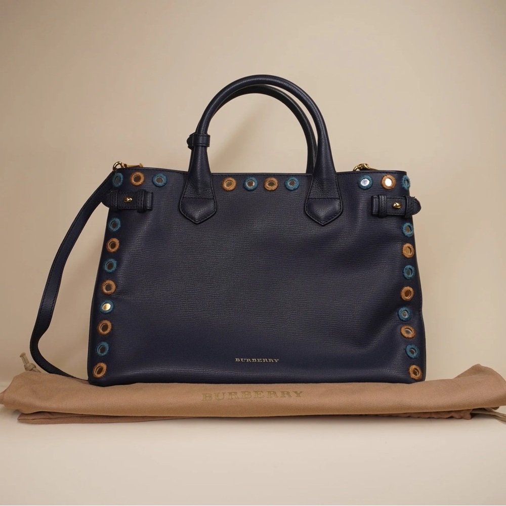 Burberry Navy and Tan Leather Hobo Bag